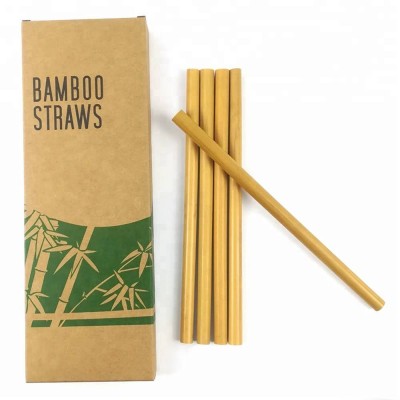 Kraft Paper Packing Customized Nature 12 Pack Bamboo Drinking Straw with 1 Cleaning Brush