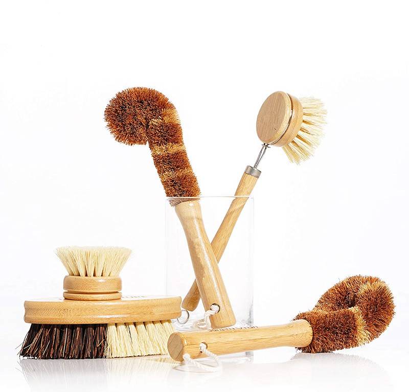 Natural Wood Bamboo Handle Dish Brush Kitchen Cleaning Vegetable Sisal Dish Brush Set