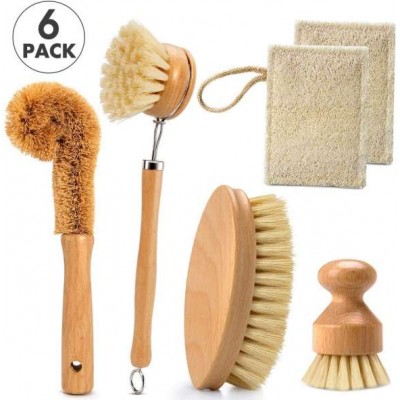 All Nature Wooden Bamboo Beech Wood Bottle Bowl Vegetable Eco Friendly Kitchen Potato Pan Dish Cleaning Brush Set