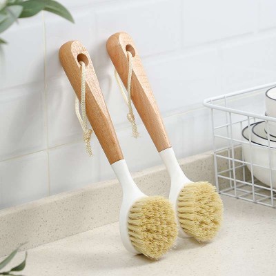 New design kitchen dish pan pot cleaner with long beech wood handle