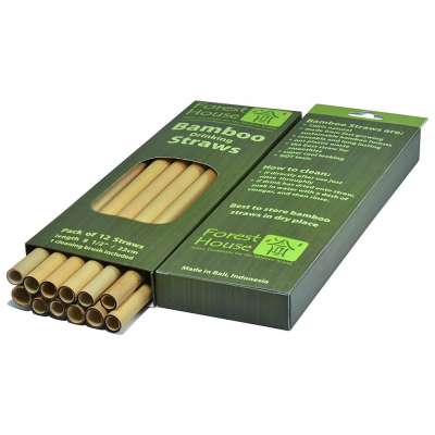 Custom Box Design Organic High Quality Yellow 12 pcs Bamboo Drinking Straws with1 Cleaning Brush