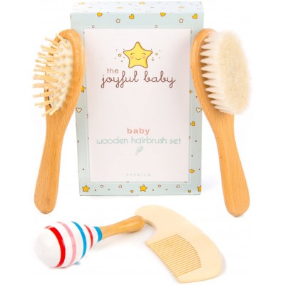 Wooden extra soft bristles grooming bath baby hair comb and brush