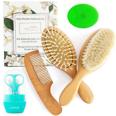 Amazon hot sale 5pcs wooden baby brush and comb sets